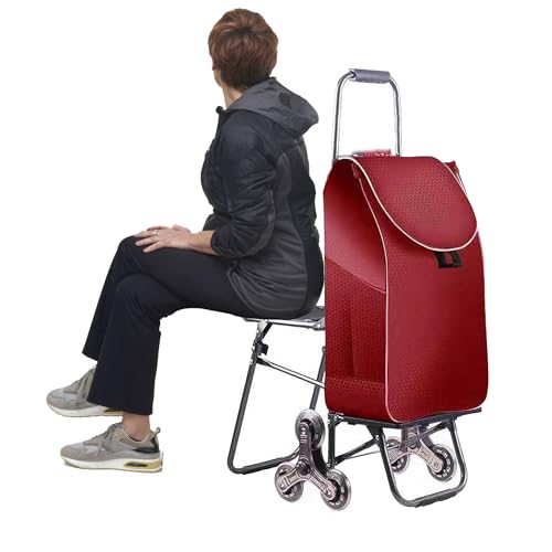 Carrito de compras plegable para personas mayores con asiento, carrito plegable portátil impermeable y escalador multifunción con 6 ruedas