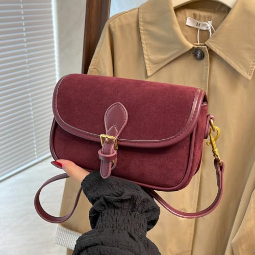 Brown Suede Shoulder Bag for Women, Fall Red Purse, Slouchy Bag, Crescent Crossbody Bag, Trendy Satchel Hobo Clutch4