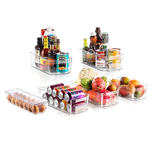 Set Of 6 Refrigerator Organizer Bins - Stackable Clear Plastic Bin With Handles, Egg Tray - For Fridge, Freezer, Kitchen, Cabinet, Countertops, Pantry - Bpa Free Food Storage Rack - Ncfo66 #TOP6