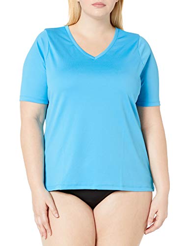 Kanu Surf Women's Plus UPF 50+ Short Sleeved Active Swim Shirt Rashguard & Workout Top (Regular & Extended/Big Sizes), Solid Aqua, 1X