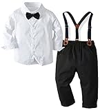 ROSEBEAR Baby Jungen Outfits Anzüge Gentleman Hosen Hemdanzüge Kinder Bekleidungset Festliche Taufanzug Kleikind Anzug Weiß schwarz 2-3 Jahre