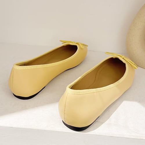 SAILING LU Women's PU Leather Bow Knot Round Toe Ballet Flats Dressy Comfor Flat Shoes Slip-on Loafers Elegant Working Shoes3
