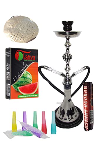 2 Hose 22 INCHES Height 39 Hose Water Shisha Bong Glass Free Charcoal Mouth Tips Flavor and 25 FOIL (Black fire Print w/Watermelon)