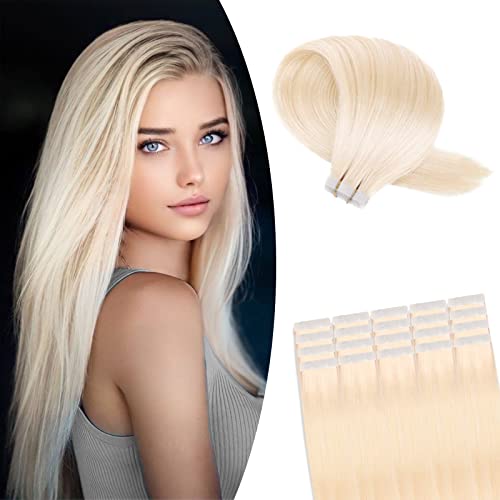 Fimislosion Tape In Human Hair Extensions 18 Inch 20Pcs 50G Color 60 Ash Platinum Blonde 100% Real Remy Human Hair Invisible Double Side Full Thick Ends Hair Piece For Thin Fine Hair #TOP27