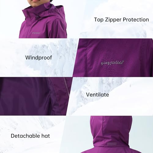 Image of YINGJIELIDE Boys Girls Waterproof Rain Jackets Kids Easy to Fold Windbreaker Lightweight Outdoor Hooded Raincoat