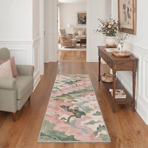 Image of BEIMO Area Rugs 5x7 for Living Room Bedroom, Modern Abstract Machine Washable Rug, Large Soft Low Pile Floor Carpet with Non Slip Backing for Dining Room, Sage Pink