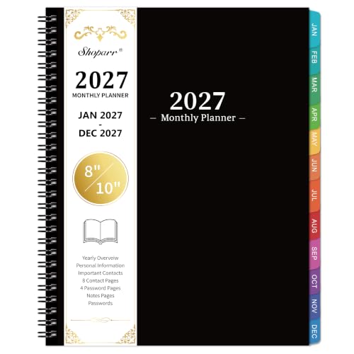 Planificador mensual 2027 grande de 8 x 10 con pestañas y hojas de papel grueso