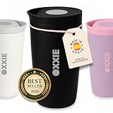 OXXIE Vaso Termo Cafe Para Llevar Pequeño 350ml, Vaso Termico, Aislamiento de Doble Pared, Taza de Cafe de Acero Inoxidable, Taza Termica con Tapa Hermetica, Reutilizable y Antigoteo (Negro)