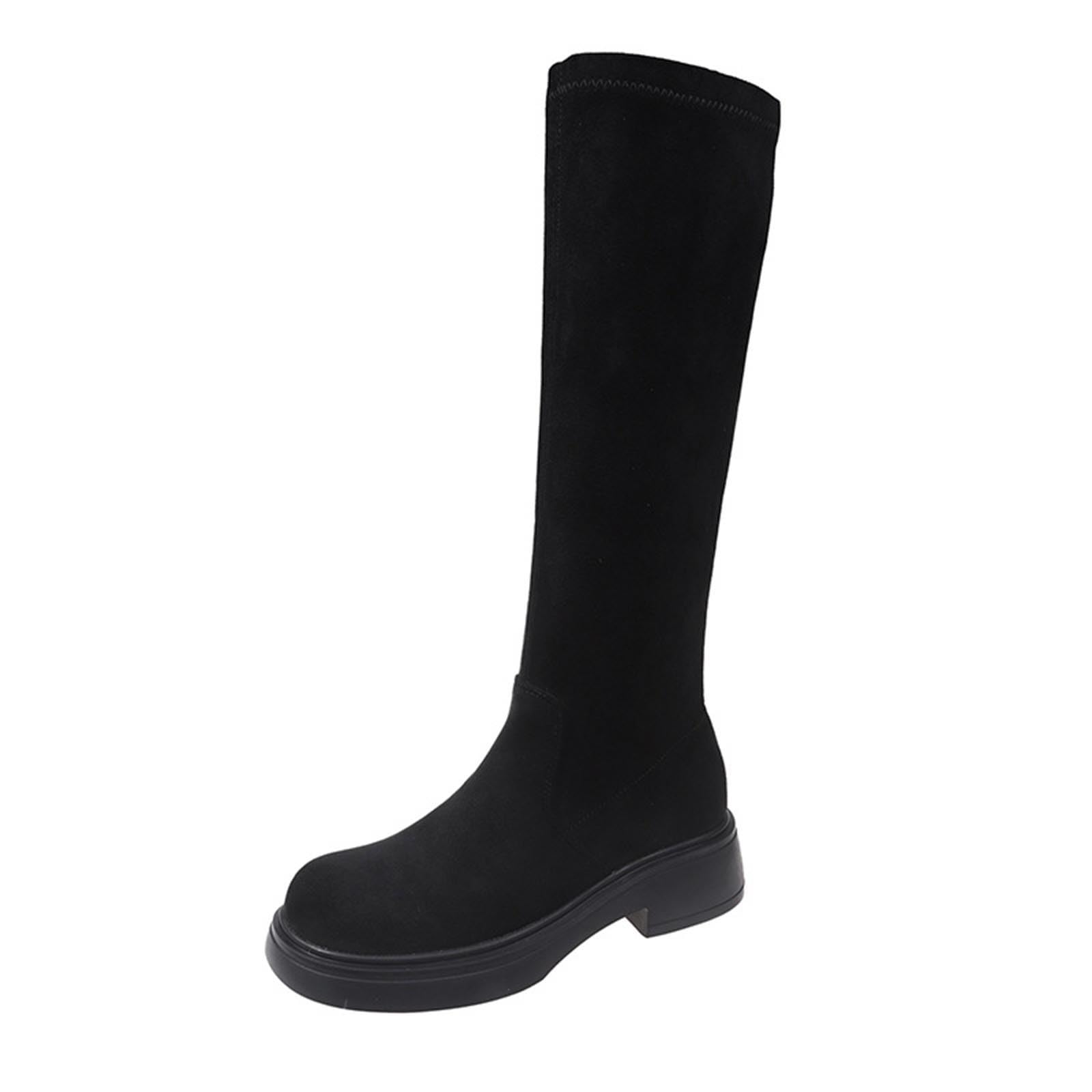 Womens Platform Over The Knee Boot Lug Sole Round Toe High Long Chunky Heels Faux Suede Faux Suede
