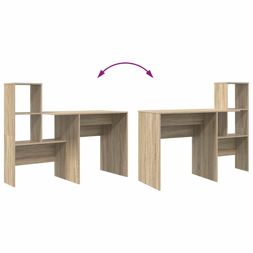 Scrivania Sonoma rovere 131,5 x 50 x 106,5 cm, materiale in legno, scrivania per computer con ripiani, scrivania per casa, ufficio, durevole, ideale per studio e camera da letto