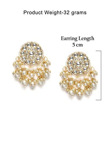 Zaveri Pearls Gold Tone Kundan & Pearls Wedding Collection Dangle Earring For Women-ZPFK10097 - Image 6