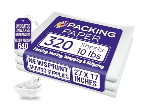 Purple Papers White Bulk Packing Paper | 320 sheets | 27' x 17' | 10 lb | Sheets for Moving - Newsprint Paper - Must Have in Your Moving Supplies | Newsprint Papers | Packaging Paper