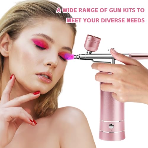 Airbrush-set met compressor, airbrush-kit met compressor, draagbare USB-oplaadbare dubbele actie voor nagels, airbrush-set, kleurset, modelkleuren, nagelkunst, tatoeages (roze) - Afbeelding 4