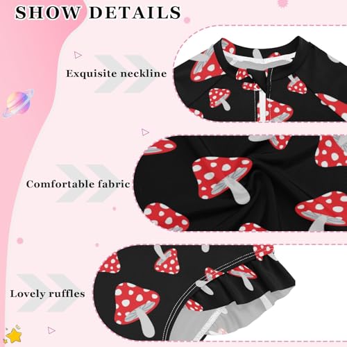 Girls One Piece Swimsuits Long Sleeve Swimsuit Zipper Bathing Suits Magic Mushrooms Black3