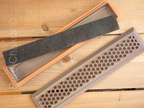 9.5” Rectangular Ceramic Incense Coffin Burner Box | Stick Rope Dhoop Cone Ash Catcher | Traditional Chinese Design Meditation (Distressed Brown) #TOP4