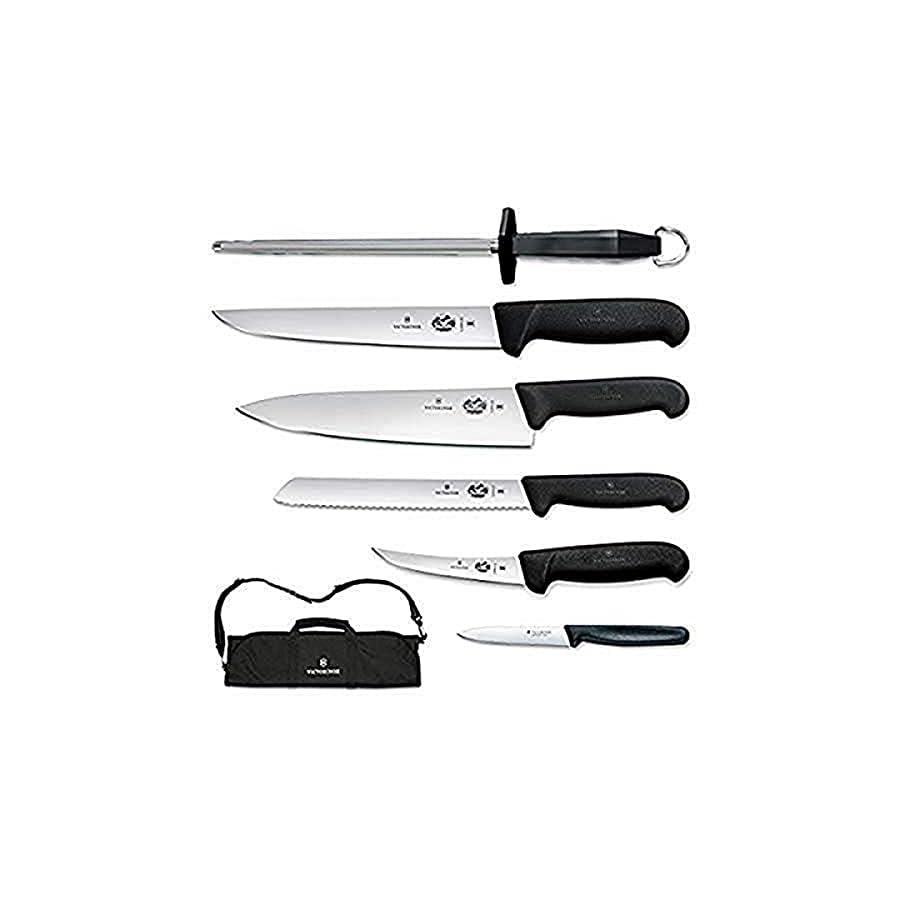 Victorinox 7-Piece Fibrox Handle Cutlery Set with Black Canvas Knife Roll
