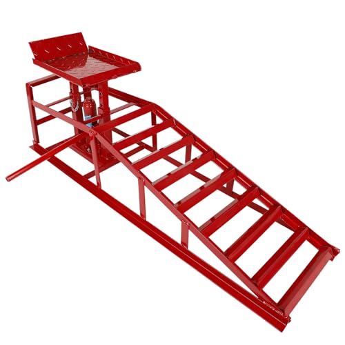 EASYBERG Hydraulic Car Ramp 5T 10000LBS Low Profile Car Lift Service Ramp for Oil Changers with Hydraulic Jack for Vehicle Auto Trailer Garage DIY Repair Home Garage