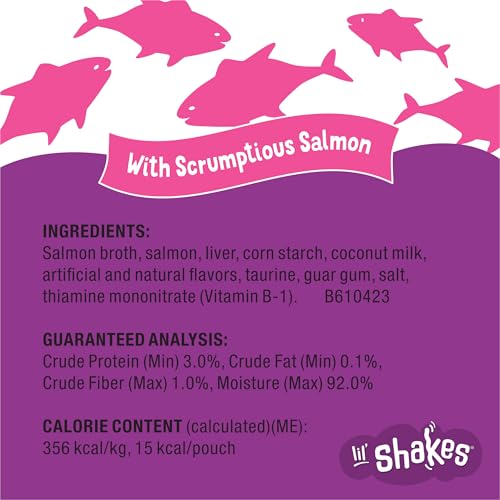 Friskies Purina Pureed Cat Food Topper,Lil’ Shakes with Scrumptious Salmon Lickable Cat Treats - 1.55 oz. Pouches,(Pack of 32) - image 6