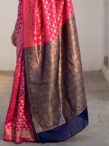 Image of AKHILAM Women's Kanjivaram Woven Soft Silk Saree With Blouse Piece