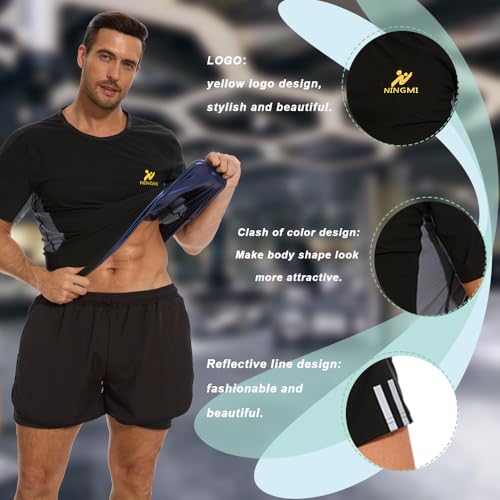 Men’s Sauna Shirt Sauna Sweat Suit Body Shaper Vest Top Compression T-Shirt Workout Gym 6
