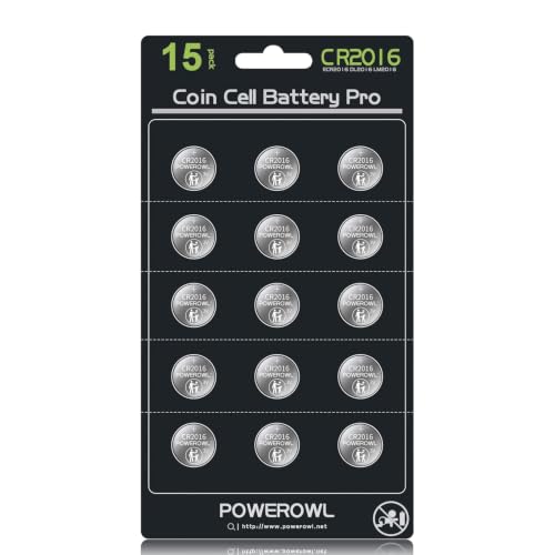 Image of POWEROWL High Capacity CR2016 Battery (15-Pack) CR 2016 3v Lithium Batteries, 10 Years Leak-Free