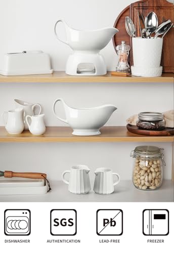 Gurygo 17oz Large White Ceramic Gravy Boat - Porcelain Gravy Boat with Large Pour and Fewer Drips - Ceramic Sauce Boat for Gravy, Salad Dressings, Microwave & Freezer Safe