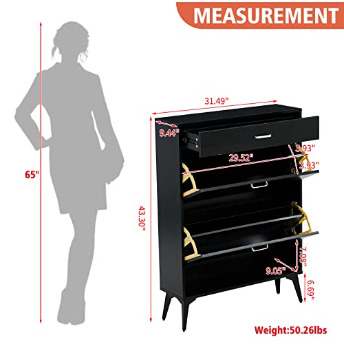 Me2 Shoe Cabinet For Entryway With 1 Slide Drawer & 2 Flip Drawers, Freestanding Shoe Rack Storage Organizer (Black) #TOP1