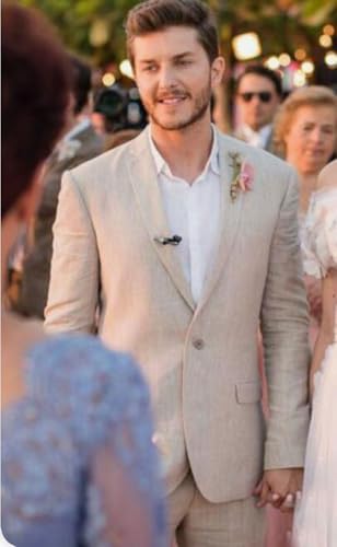 Mi Bo Tong Mens Linen Suit 2 PC Mens Summer Suit Slim Fit Blazer Pants Set Beach Wedding Summer Suit for Men3