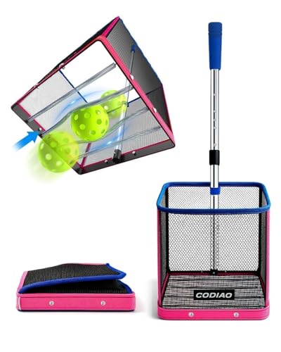 CODIAO Pickleball Picker Upper 40+ Ball Capacity Hopper Holder Foldable Basket with Telescopic Stainless Steel Handle Quick Pickup No Bending Ball Retriever Collector Portable for Court Training