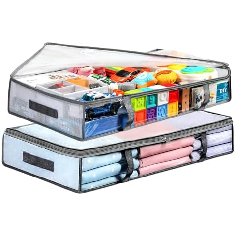 2 Pack Under Bed Storage Containers Bins, Humid-Proof Plastic Underbed Storage Bins, Clothes Storage and Organization Bags, Under the Bed Blanket Storage with Handles for Clothes, Bedroom Cover