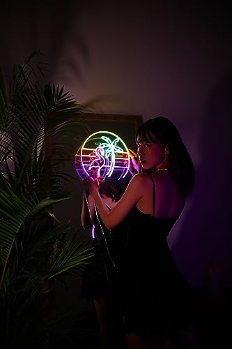 Flamingo Neon Sign Neon Palm Tree Neon Sign (15x13 in) Vaporwave Neon Light Sign for Wall Decor Tropical Tiki Bar Bedroom Led Light Flamingo christmas decorations pink decorations for bedroom Tropical Decor (15x13 in)