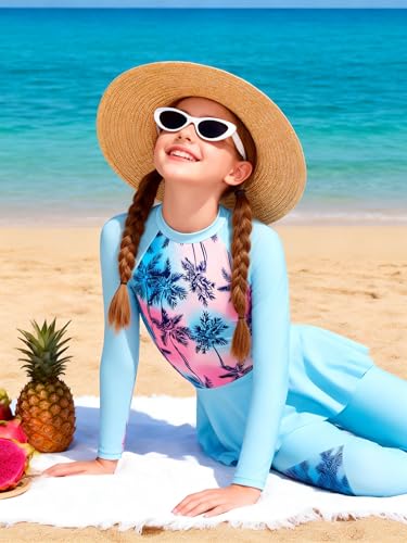 Image of GRACE KARIN Girls Long Sleeve Swimsuit Mermaid Bathing Suit Rash Guard Swimwear 4 Piece Size 5-12