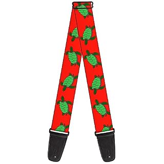 Buckle-down Sangle de guitare – Tortues de mer Rouge/vert – 5,1 cm de large – 29–137,2 cm de long - Les Beatles, Paul McCartney, John Lennon, RIngo Starr, George Harrison