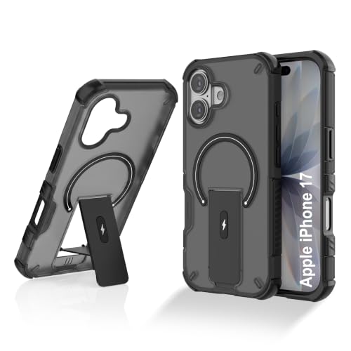 Image of ZAP CASE Matte Kickstand Case for iPhone 17 | Magsafe Compatible | Premium Polycarbonate Back + Flexible TPU Bumper | Foldable Stand | Military-Grade Drop Protection | Anti-Fingerprint | Black