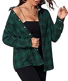 Deer Lady Plaid Flannel Shirts for Women Buffalo Plaid Shirts Oversized Long Sleeve Casual Button Down Blouse Top Green L
