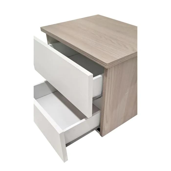 Bissolo Casa Coppia Comodini Alice con 2 Cassetti, Olmo Perla e Bianco Larice, 47.5x37x40 cm, Set da 2 Pezzi