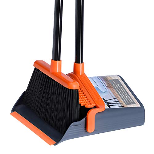 Leavinsky Broom And Dustpan Set, Broom Dustpan With 40"/52" Long Handle, Comb Teeth And Rubber Lip Design, Upright Broom And Dustpan Set For Home Room Office Lobby Floor Use,Orange #TOP24