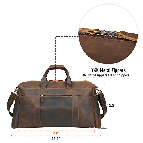 Polare 23'' Full Grain Cowhide Leather Weekender Duffle Bag Overnight Luggage Travel Carry on Duffel Bag For Men