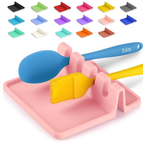 Image of Zulay Kitchen Silicone Utensil Rest with Drip Pad for Multiple Utensils - BPA-Free, Heat-Resistant Spoon Rest & Spoon Holder for Stove Top - Kitchen Utensil Holder for Ladles & Tongs - Pink