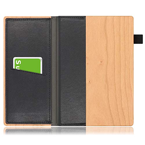 LOOF Nature 手帳カバー ノートカバー 天然木 本革 PUレザー シンプル 名入れ対応 リフィル付き (桜, A6)