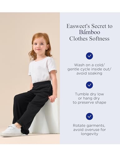 Image of Toddler Girl Pants Soft Bamboo Viscose Casual Ruffle Wide Leg Trousers for Kids with Pockets