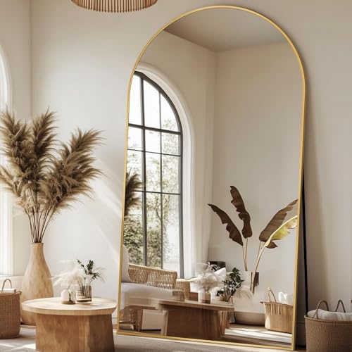 Image of Antok 82 inch x44 inch Arched Full Length Floor Mirror, Gold Aluminum Frame, Free Standing /Wall Mount /Leaning for Bedroom, Living Room, Dressing Room