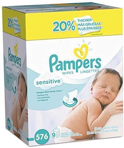 Baby Wipes, Pampers Sensitive Water Based Baby Diaper Wipes, Hypoallergenic and Unscented, Tub Not Included, 72 Count (Pack of 8), Total 576 Wipes - Packaging May Vary