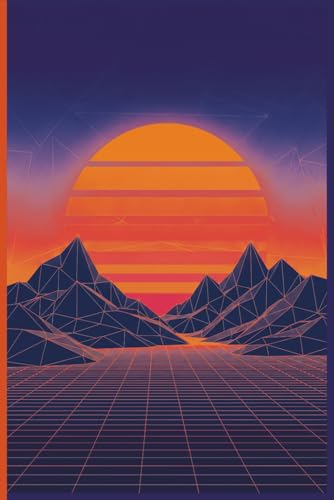 Composition Notebook: Retro Synthwave Sunset Landscape | 80s Aesthetic Vaporwave Grid Mountains | 100 Pages Wide Ruled 6x9 | Outrun Neon Purple & Orange Journal for Gamers, Teens, and Music Lovers