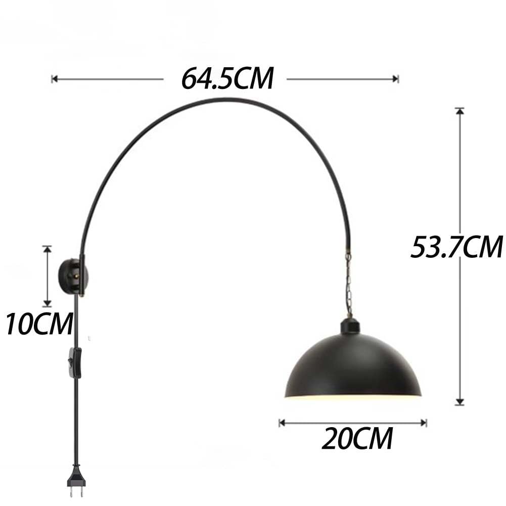Vintage Wandleuchten Innen mit Steckdosen und Kabel Wandlampe Schwenkarm Schwarz Retro Industrial Wand Leselampen mit Schalter Wandbeleuchtung Verstellbare Langearm Wandspot Gelenkarm,B