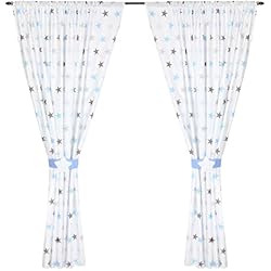 Cortinas Habitacion Bebe TupTam Cortinas para Habitación de Niños - 2 Paneles, Estrellas Azul Gris, c. 155x155 cm