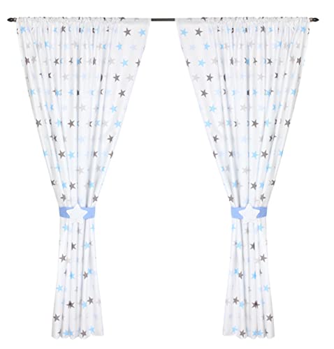 TupTam Cortinas para Habitación de Niños - 2 Paneles, Estrellas Azul Gris, c. 155x155 cm