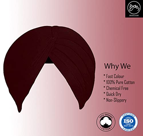 BISMAADH Men's 3.75 Meter Sikh/Punjabi Turban Pagri Dastar (Pack of 1) (Turban Maroon-3.75_Maroon_Free Size) - Image 3 thumbnail