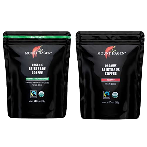 Mount Hagen 7.05Oz Organic Freeze Dried Instant Caffeinated + Decaffeinated Coffee Resealable Pouch Bags - 2 Pack | Eco-Friendly, Fair-Trade Instant Coffee, Medium Roast Arabica Beans [2X7.05Oz] #TOP23