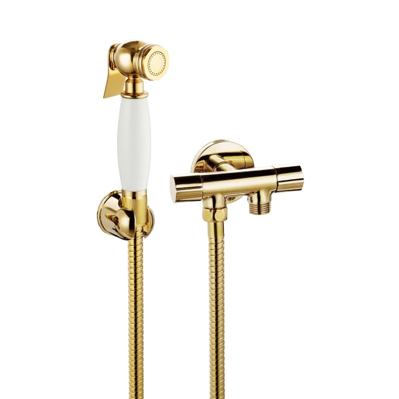 Pulverizador Para Bidé De Mano Grifo Higienico Para Inodoro Agua Fría De Una Sola Manija De Cobre blanco Dorado tubería De Acero Inoxidable